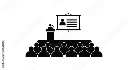 A person giving a presentation to an audience from a podium