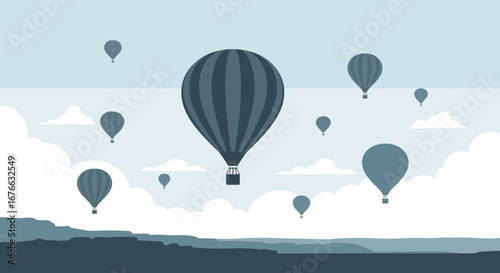 Serene Hot Air Balloons Soaring Above a Misty Landscape