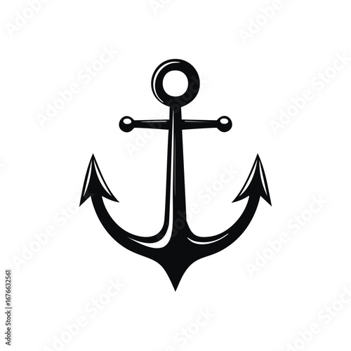 Black anchor with curved flukes and ring nautical maritime