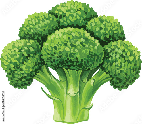 Fresh green broccoli crown with thick stalk and florets isolated on white background on transparent background