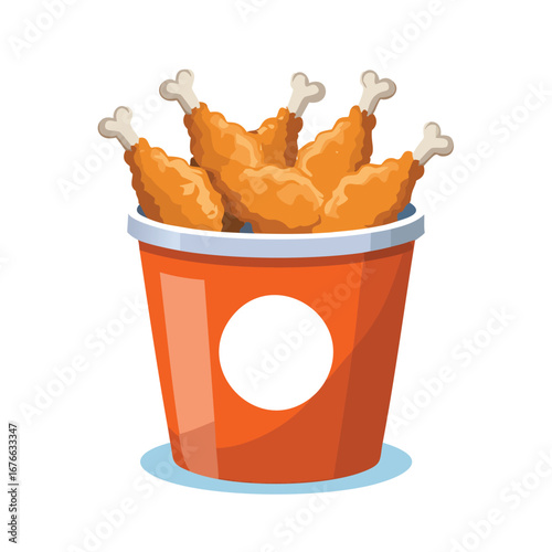 Crispy chicken drumsticks in orange bucket fried