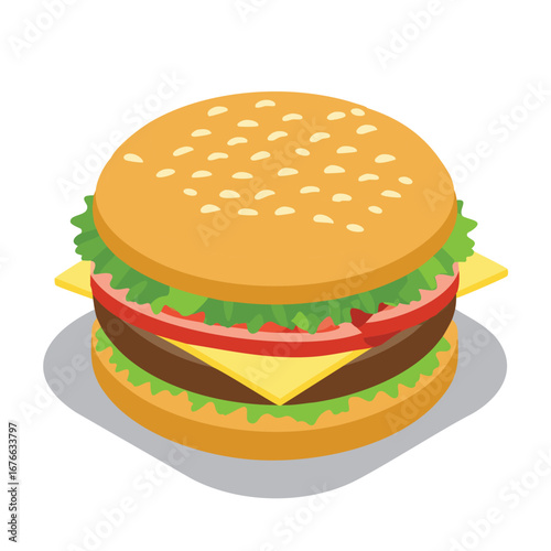 Delicious hamburger with cheese lettuce and tomato cheeseburger fast food
