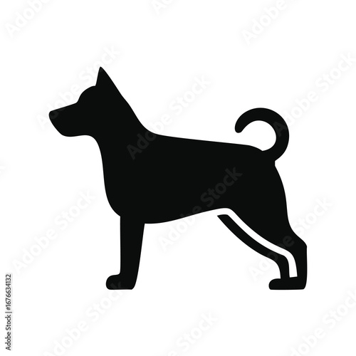 Silhouette of a dog standing alert black white