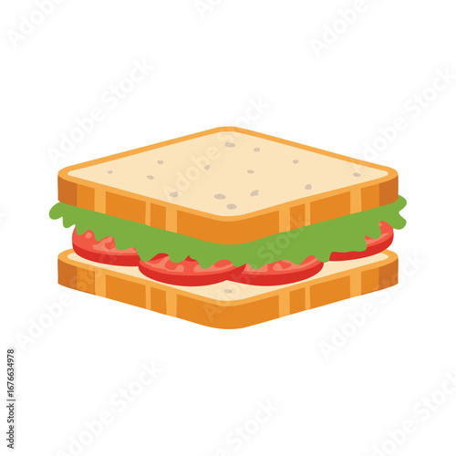 Layered sandwich with bread lettuce and tomato slices food