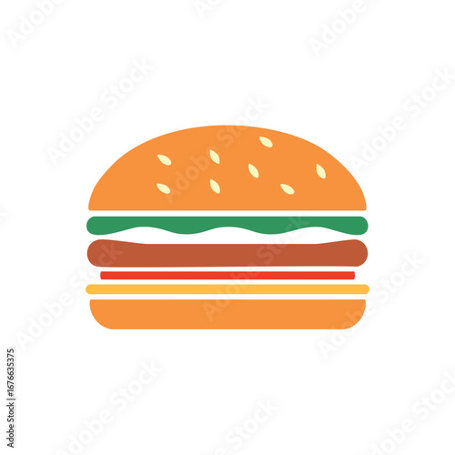 Orange sesame seed bun with green lettuce and layered burger fillings hamburger food