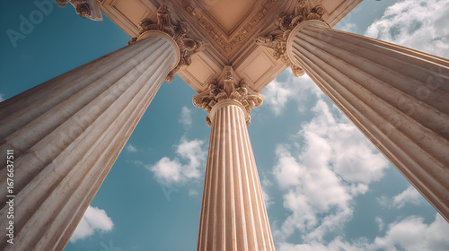 Majestic columns reaching for the sky on a cloudy day