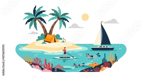 Tropical Island Paradise with Water Activities and Relaxation