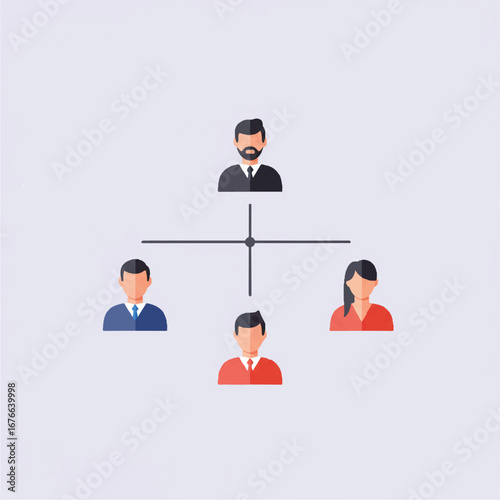 Flat Design Organizational Chart with Diverse Team Members and Clear Hierarchy