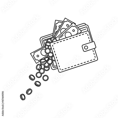 Empty Wallet: A symbolic illustration of financial struggle, with coins and cash spilling out of an empty wallet, representing economic insecurity.