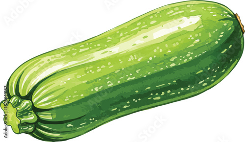 A green zucchini vegetable with water droplets on its surface on transparent background