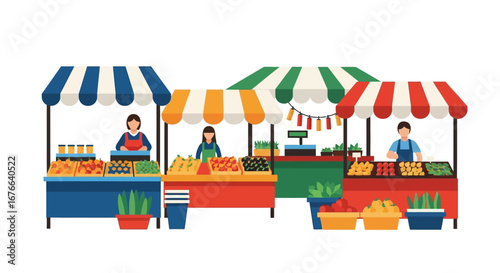 Vibrant Farmers Market Stalls with Colorful Produce and Vendors