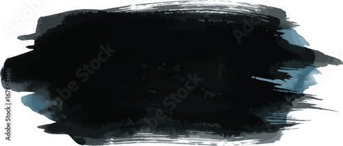 A black paint smear with blue and white highlights on a white background on transparent background
