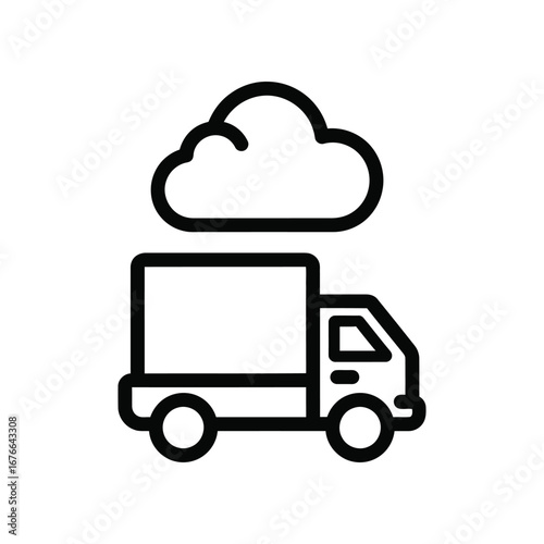 Cloud Transport Concept: A stylized truck, paired with a cloud, symbolizes the power of cloud computing, data transfer and secure digital storage, delivering goods of data across virtual networks