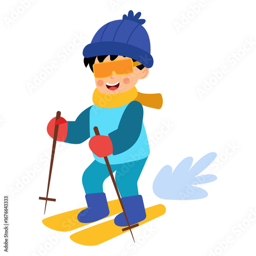 Boy Kid Skiing