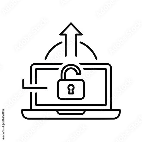 Cyber Security Unlocked: A minimalist digital artwork showcases the essence of digital security, presenting an open padlock atop a laptop.
