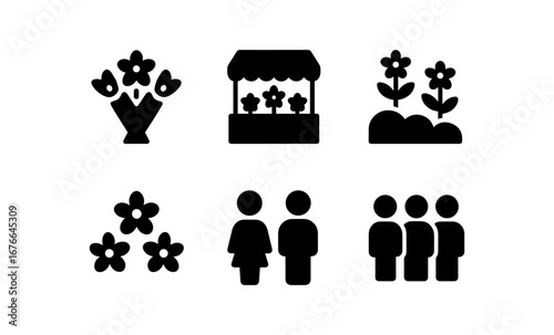 Minimalist floral and people icons: spring market and social interaction design