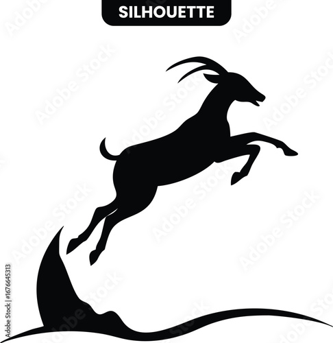 Capra Silhouette in Mid-Air: A dynamic silhouette of a capra leaps through the air, capturing its agility and grace in a minimalistic design.