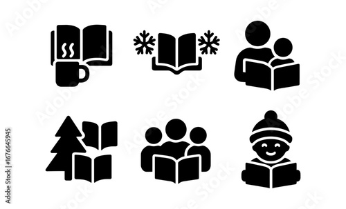 Cozy reading silhouettes with winter themes and family dynamics