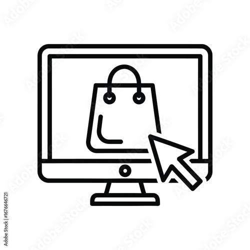E-commerce Icon: A sleek, monochromatic line art illustration that signifies the convenience of online shopping.