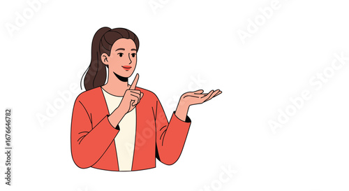 Woman gesturing to explain and presenting ideas with a finger raised for emphasis