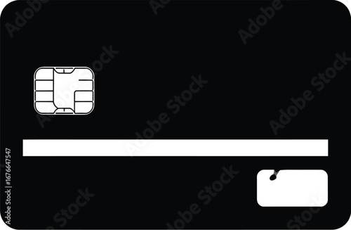 Black credit card with chip, stripe, and signature for payment use