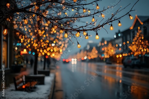 Bright Christmas decorations on urban trees. Decoration of the city before the coming New Year. 