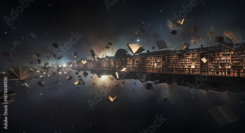 A Bridge of Bookshelves Connects Floating Libraries
