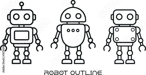 Robot Outline Vector, Minimalist Futuristic Robot Silhouette for Technology and AI Design