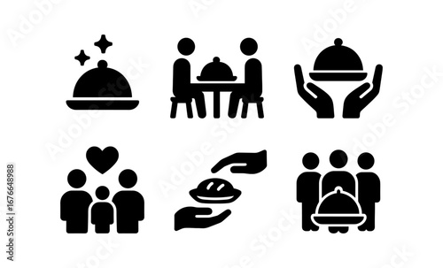 Dining icons set: silhouette style for food, family, and hospitality concepts