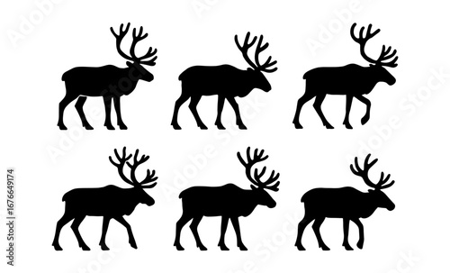 Silhouette reindeer collection: elegant deer in walking poses