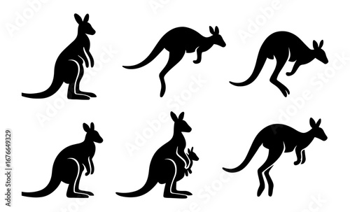 Silhouette kangaroo collection: jumping and standing poses