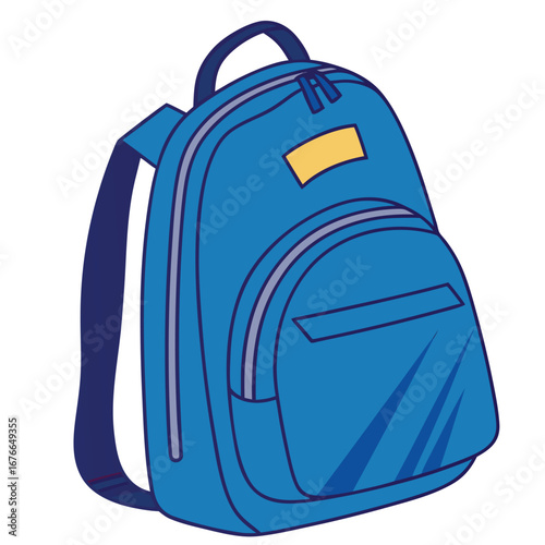 Blue backpack with yellow tag and dark blue straps vector