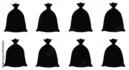 Collection of black silhouette dresses on white background for design