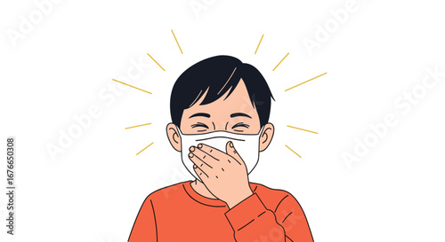 Person wearing face mask covering mouth and nose experiencing discomfort or gagging reflex