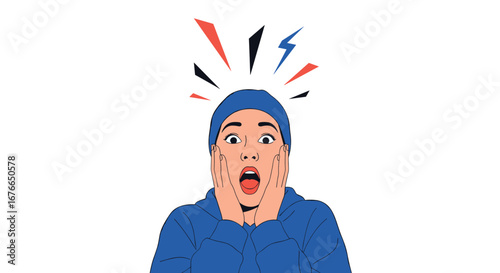 Surprised man with open mouth and lightning bolts emanating from head shocked expression