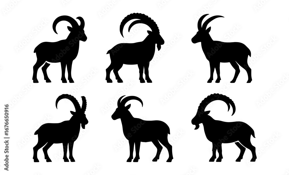 Fototapeta premium Majestic goat silhouettes set featuring various horn styles