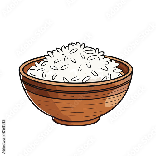 Bowl of white rice vector illustration food brown