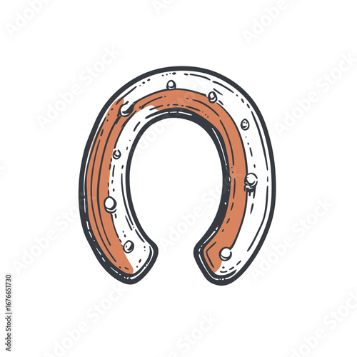 Hand drawn vintage horseshoe sketch with nail details lucky charm western symbol cowboy icon vector illustration