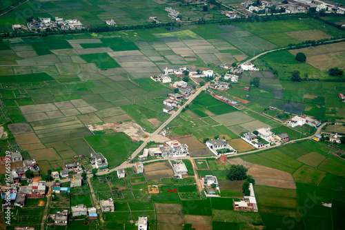 Scattered Rural Houses and Farmland from Above, India