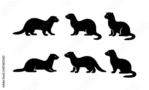Silhouette collection of weasel poses: diverse animal shapes for creative designs