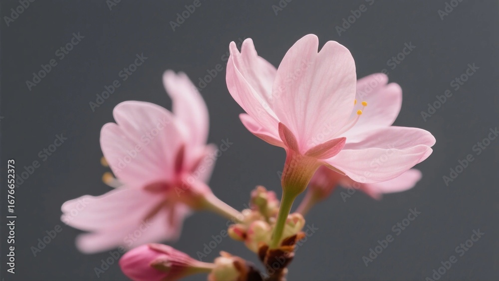 Obraz premium Delicate Pink Cherry Blossoms on Dark Background