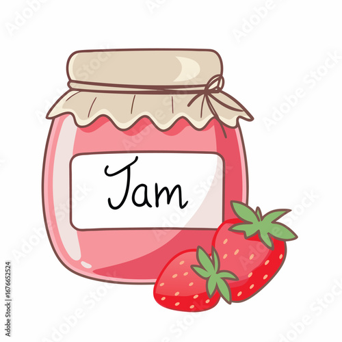 Strawberry jam jar with fruit vector