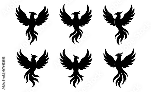 Majestic phoenix silhouettes: graceful firebird designs soaring in symmetry