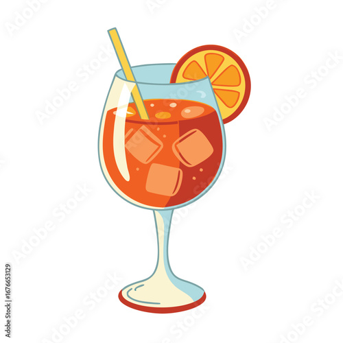 Refreshing orange cocktail with ice and citrus slice drink beverage