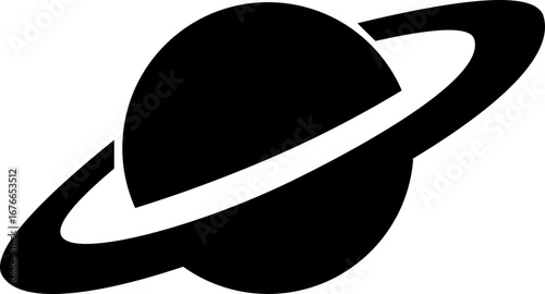 Saturn planet icon in trendy black flat style. Astronomy orbit cosmic galaxy space celestial body solar system ringed planet silhouette illustration design isolated on transparent background.