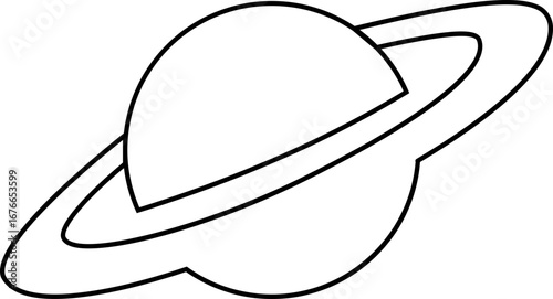 Saturn planet icon in trendy black line style. Astronomy orbit cosmic galaxy space celestial body solar system ringed planet silhouette illustration design isolated on transparent background.