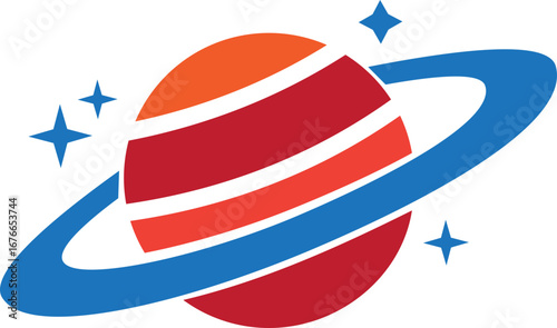 Saturn planet icon in trendy colorful flat style. Astronomy orbit cosmic galaxy space celestial body solar system ringed planet silhouette illustration design isolated on transparent background.