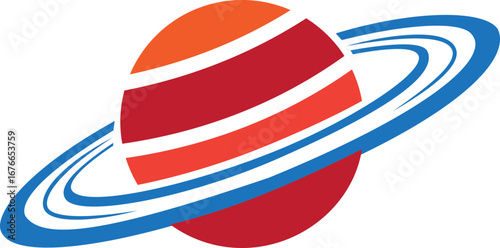 Saturn planet icon in trendy colorful flat style. Astronomy orbit cosmic galaxy space celestial body solar system ringed planet silhouette illustration design isolated on transparent background.
