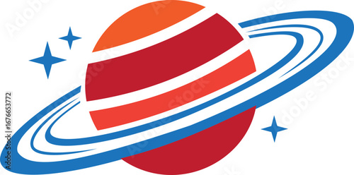 Saturn planet icon in trendy colorful flat style. Astronomy orbit cosmic galaxy space celestial body solar system ringed planet silhouette illustration design isolated on transparent background.