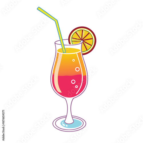 Tropical drink with citrus garnish and straw glass cocktail